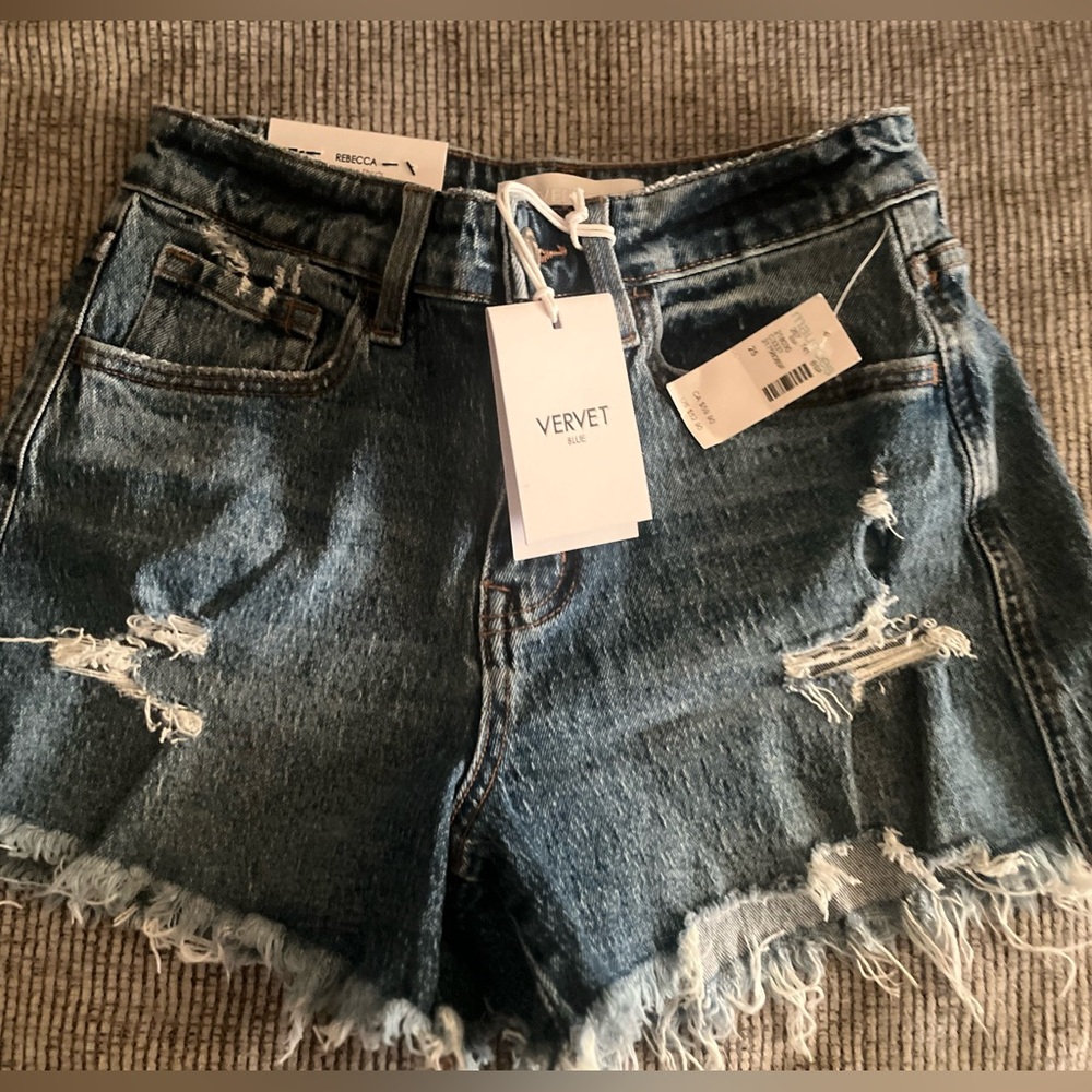 Vervet Trendy Blue Distressed Denim Shorts - Picture 3 of 7